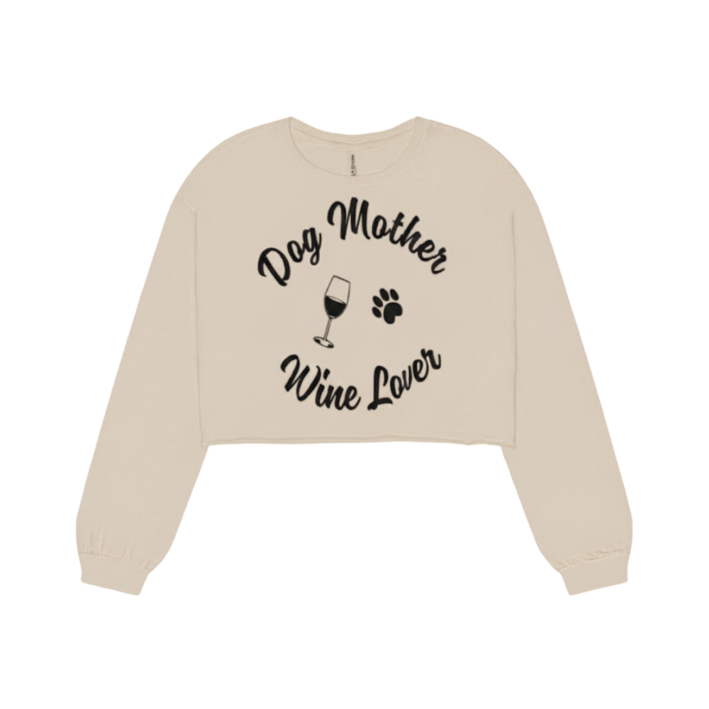 Dog Mother, Wine Lover Cropped Top Long sleeve
