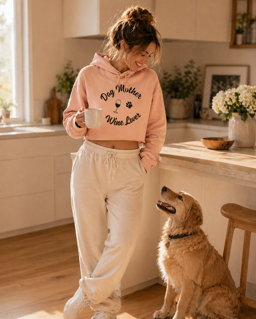 Dog Mom Wine Lover Cropped Hoodie