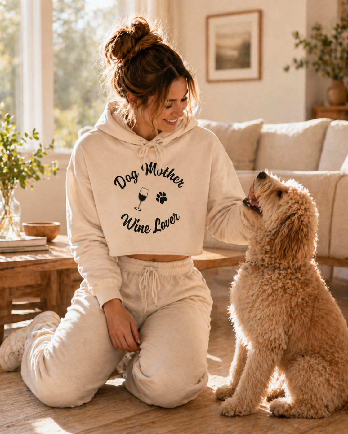 Dog Mom Wine Lover Cropped Hoodie