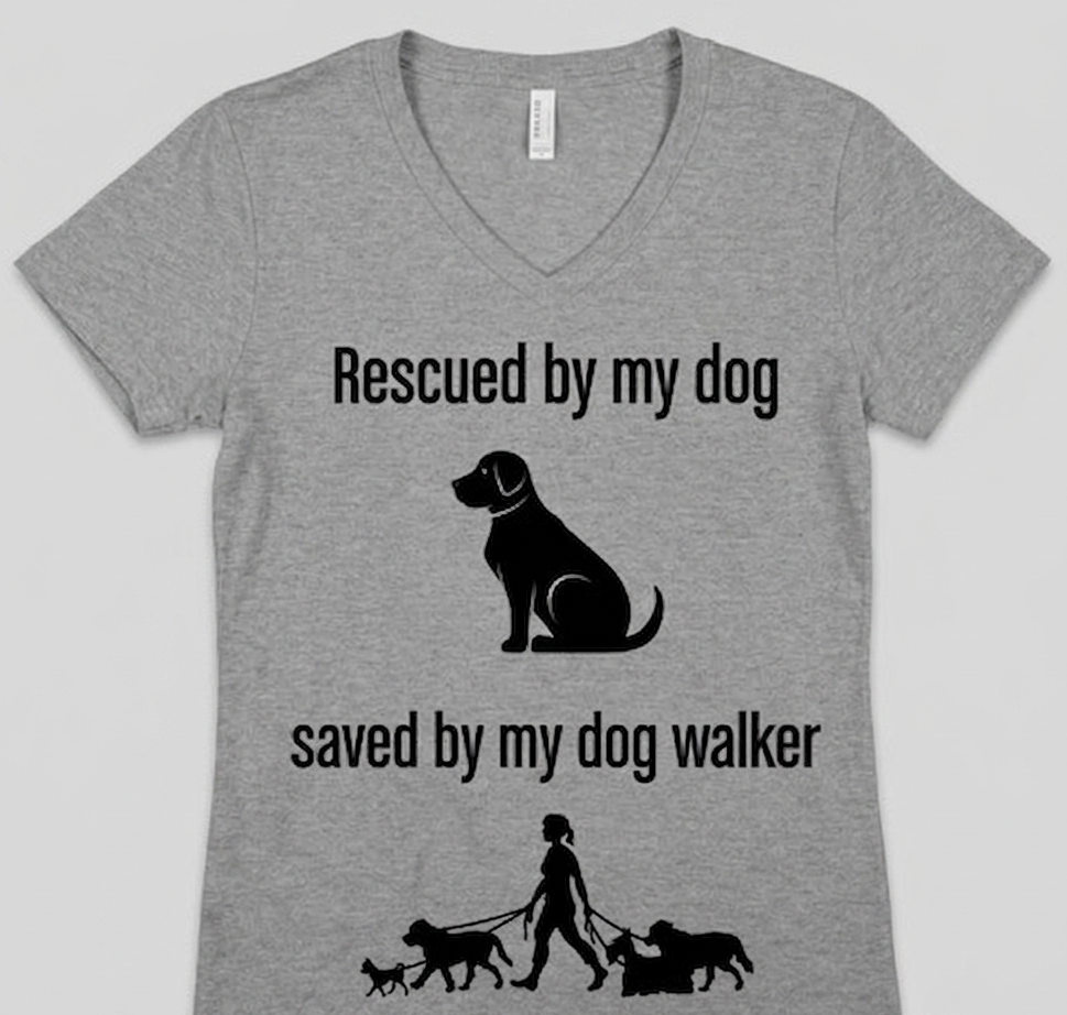 Rescued by My Dog, Saved by My Dog Walker Women’s V-Neck T-Shirt